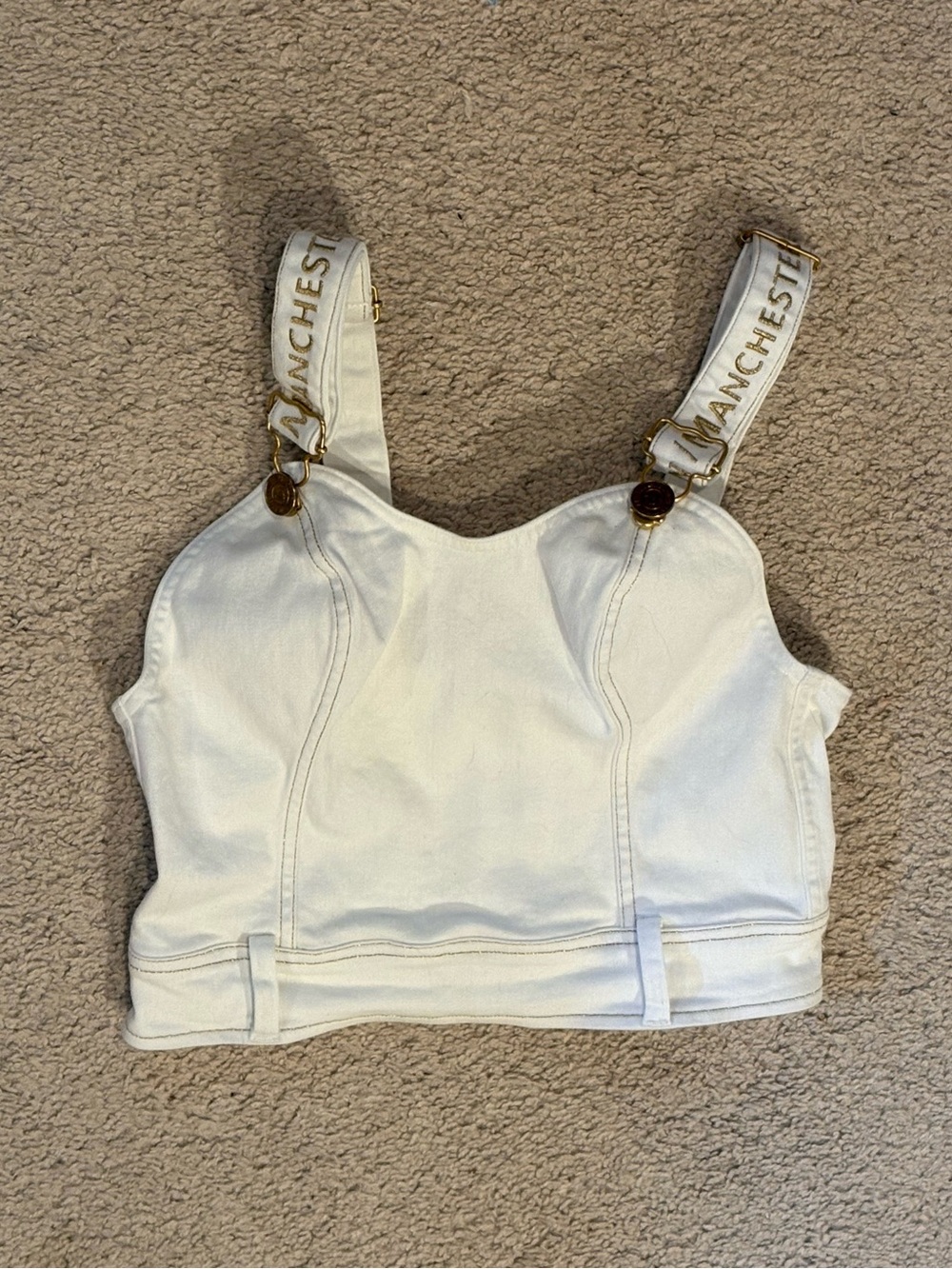 True Religion Manchester United White Buckle Strap Crop Top Size S/P